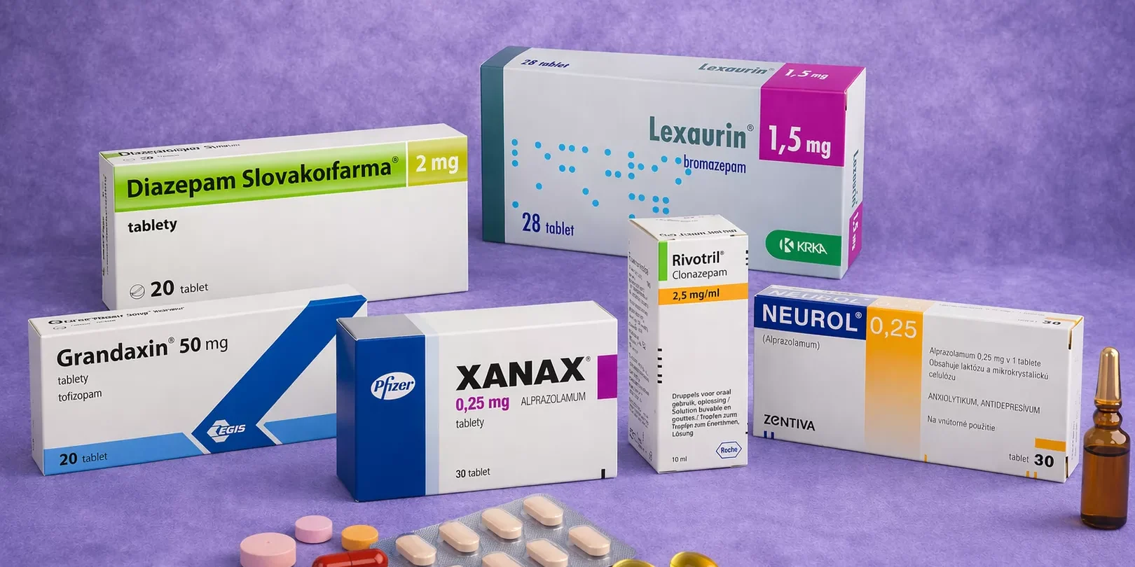 benzodiazepíny -zoznam liekov